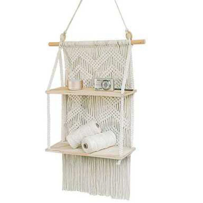 

Handmade Wooden Wall Hanging Tassel Floating Shelf Macrame Hanging Planter Basket Plant Hanger Pot Home Decor