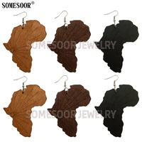 somesoor laser cutting african map creative radial carving high quality wooden drop earrings for afro women