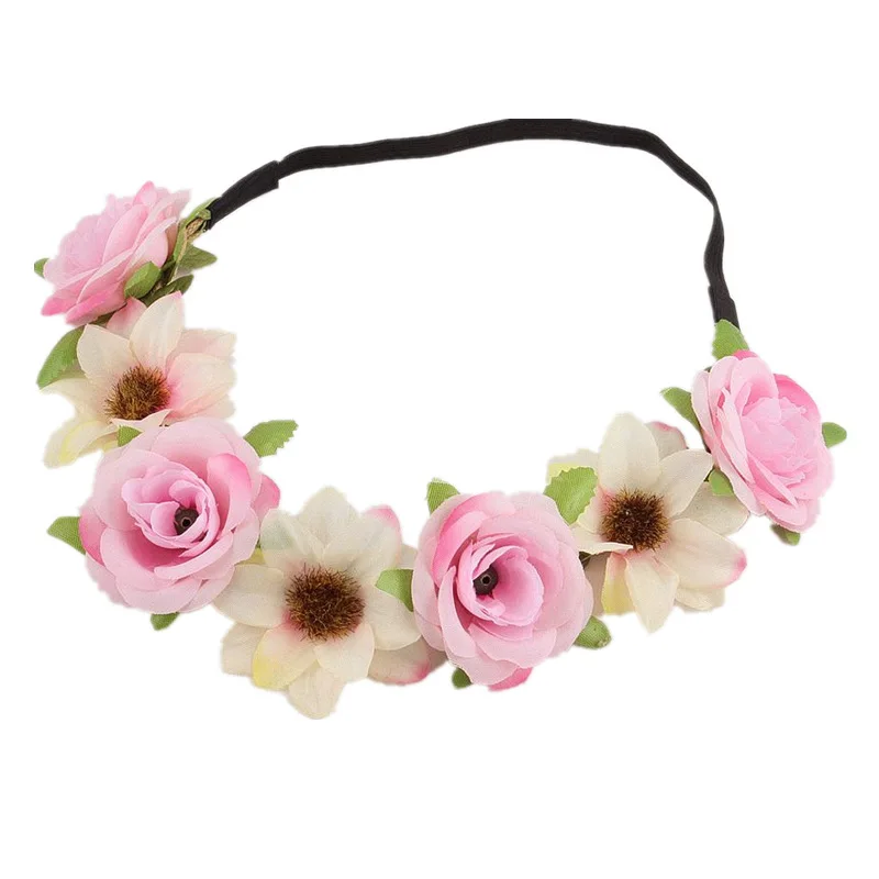 19-6 Rose flower headband small fresh photo accessories Bohemian seaside holiday wreath headdress - Цвет: 19-6