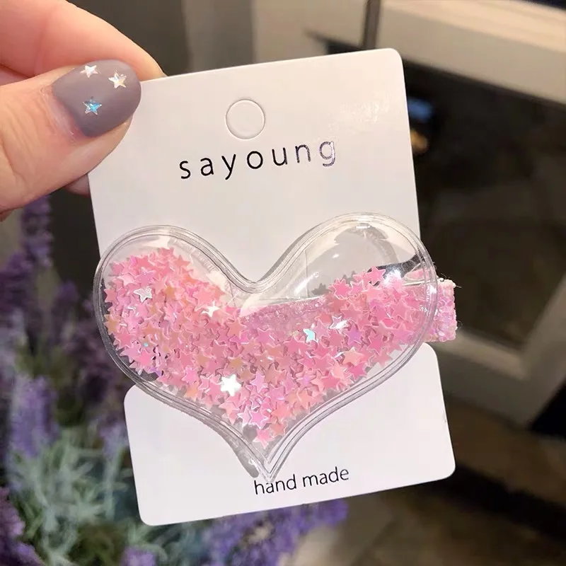 Модная маленькая звезда блесток зажим утиный клюв Новые Девушки Сердце/звезда