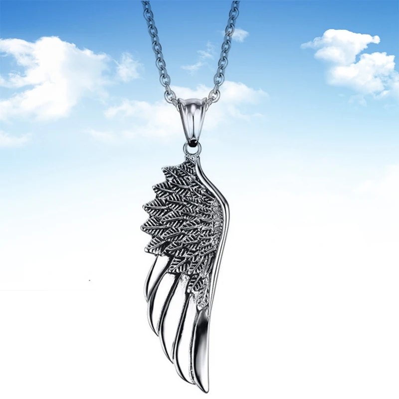 Punk Guards Necklaces Pendant For Men Stainless Steel Box Chain Guardian Angel Wings Necklace Collier Gift | Украшения и
