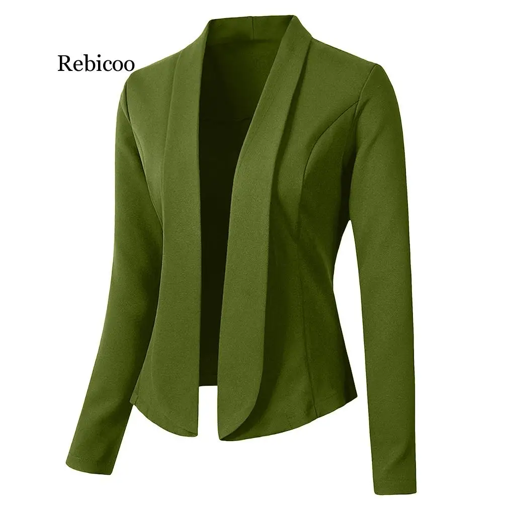 

women basic notched collar solid blazer Long Sleeve Jacket Solid female casual Ladies Office Wear outwear Cardigan Coat