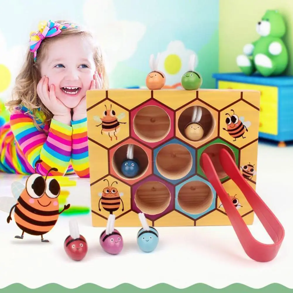 

New Wooden Leaning Educatinal Toys Children Montessori Education Early Small Game Clip Bee Beehive Color Toy Childhood Cogn R8p5