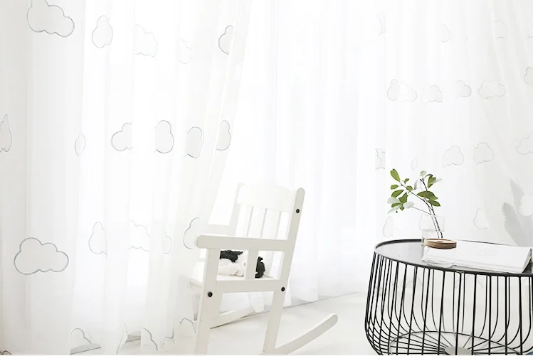 Тюль занавеска на окна голубое небо и белое облако Детские прозрачные Занавески