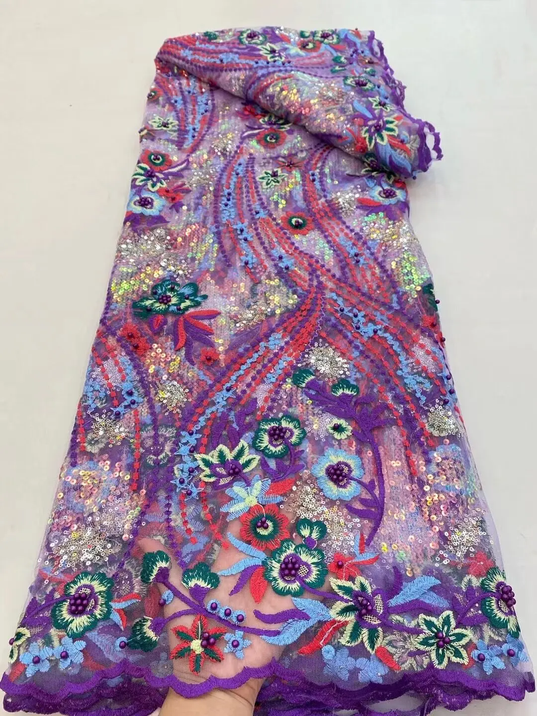 

2021 Black High Quality African Lace Fabric Organza French Net Embroidery 3d Sequins Tulle Lace Fabric for Nigerian Party Dress