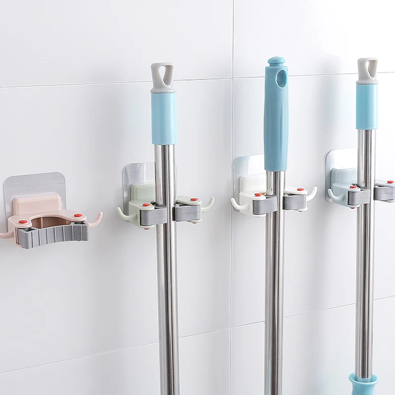 

Wall Hook Adhesive Mounted Plastic Strong Mop Holder Brush Broom Hanger Kitchen Bathroom Accessories Organizer