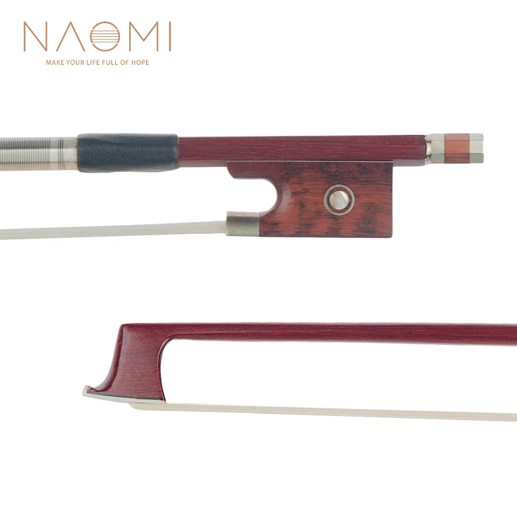 NAOMI 4/4 Size Violin/Fiddle Bow Brazilwood Bow Round Stick White Horsehair W/Snakewood Frog Horsehair Well Balance