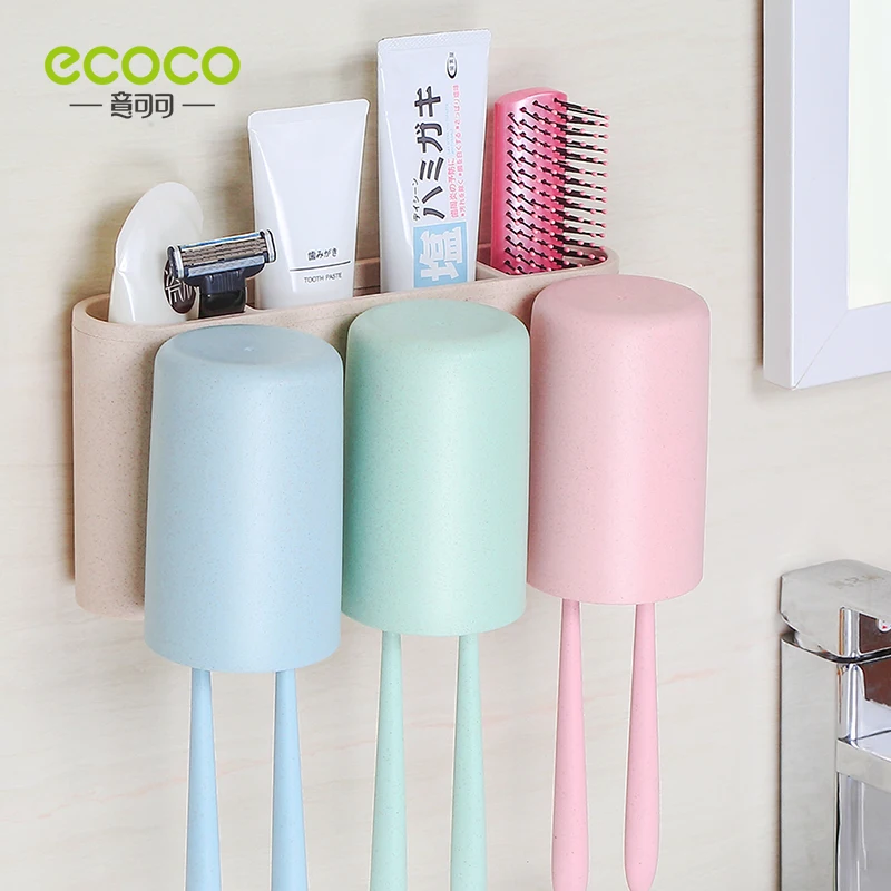 ecoco 234 cup toothbrush holder wall mount toothbrush toothpaste cup storage bathroom accessories for family couples set free global shipping