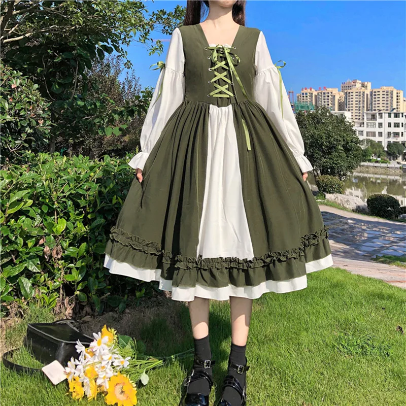 

Japanese Sweet Loli Soft Girl Ruffled Navy Collar Long Sleeve Dress Cos Lolita Student Dress Japanese Loli Vestidos