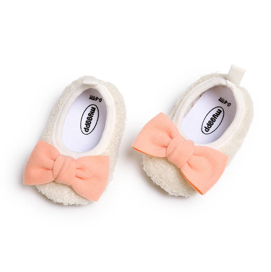 New Winter Plush Boot Warm Kid Baby Girls Snow Boot Bowknot Shoes Soft Cotton Sole Prewalker Crib Children Plush Shoes - Цвет: Белый