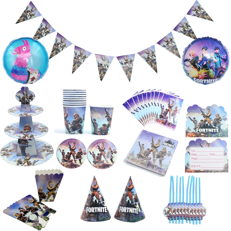 

Fortnite Theme Birthday Party Decoration Cake Stand Paper Cup Tray Tableware Set Supplies Accessories Kid's Christmas Toys Gift