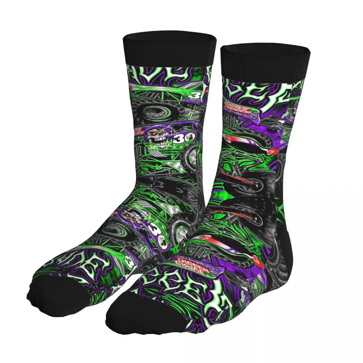 

Monster Jam Grave Digger Monster Truck Thick Contrast Color Socks Men's 90% Polyester Casual Middle Tube Thick Hip Hop Punk