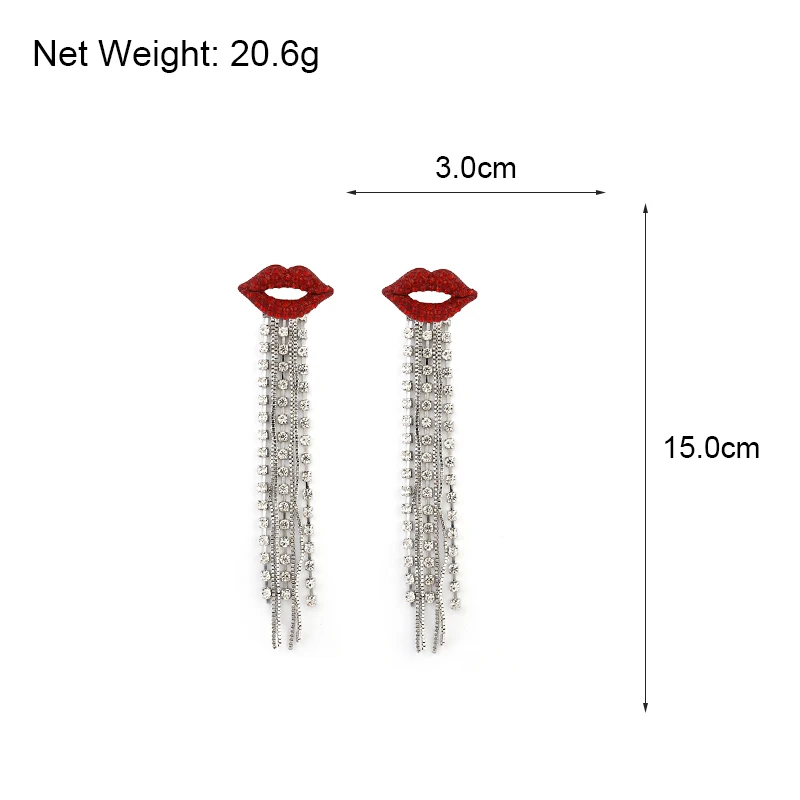 

Lifefontier Trendy Long Tassel Crystal Drop Earring Red Lips Rhinestone Dangle Earrings for Women Wedding Party Jewelry Gifts