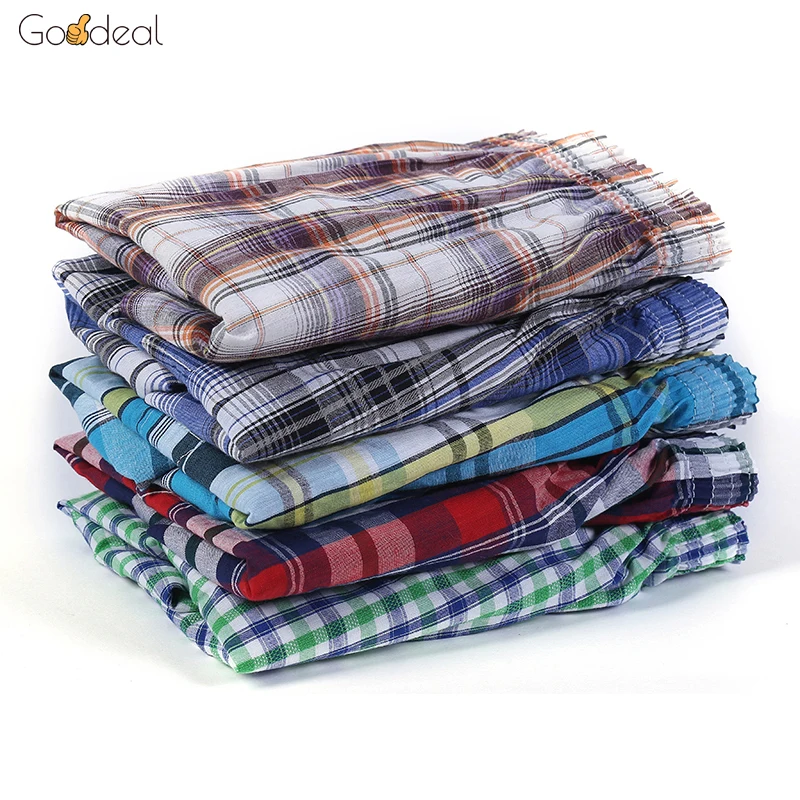 

Goodeal 5 Pcs Mens Underwear Boxers Shorts Breathable Cotton Sleep Underpants Quality Plaid Loose Comfortable Homewear Panties
