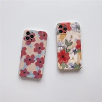 oil painting flowers leather matte soft silicone phone case for iphone 11 12 pro xr x xs max 7 8 plus back cover capa fundas