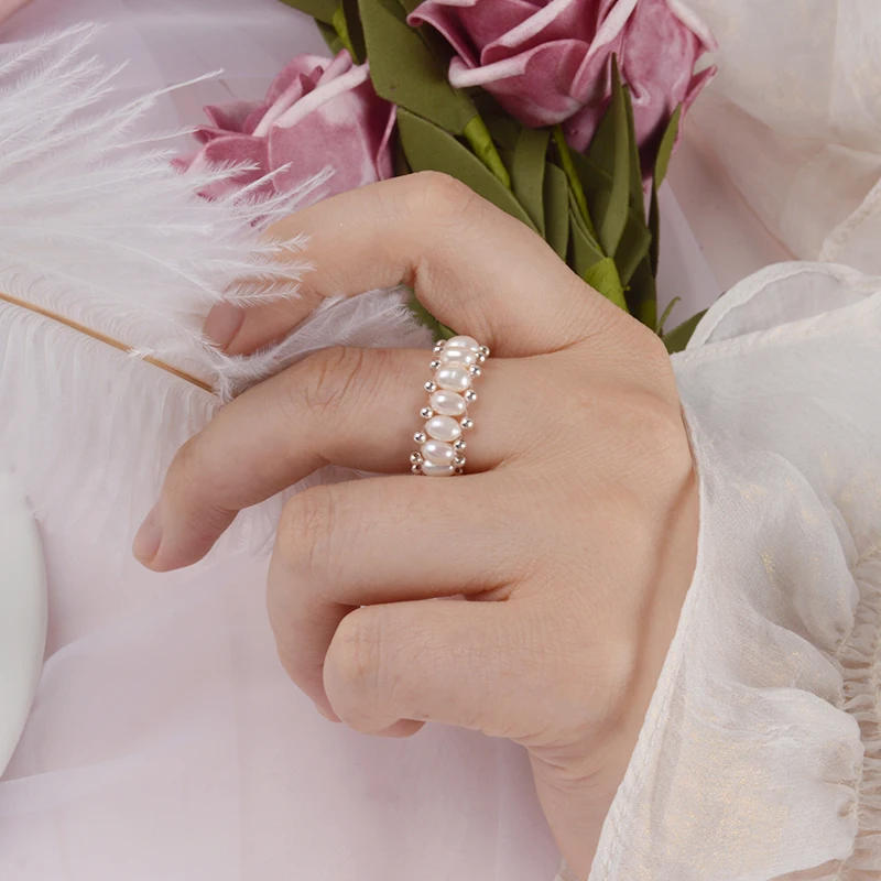 Женское кольцо на палец с пресноводным жемчугом ASHIQI 925 пробы Серебряное