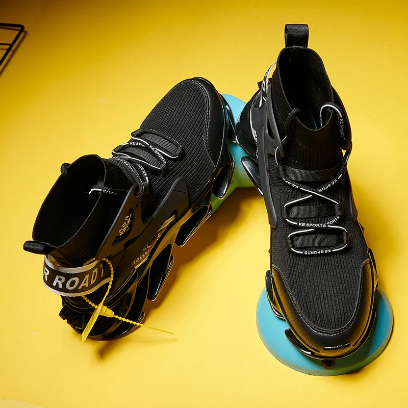 

New men's stylish blade casual sports shoes, high-end large size flying woven surface running shoes, outdoor sports trendy shoes