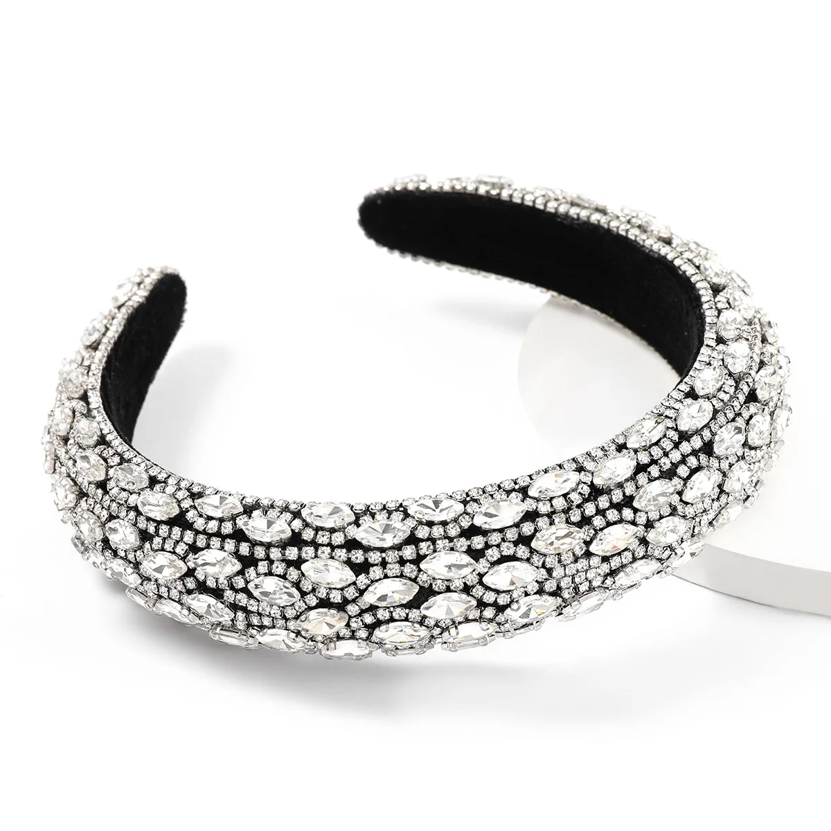

2021 New Style Diamond-studded Rhinestone Headband Willow-shaped Super Flash Full Headwear Women Wide-sided Sponge Hair Jewelry