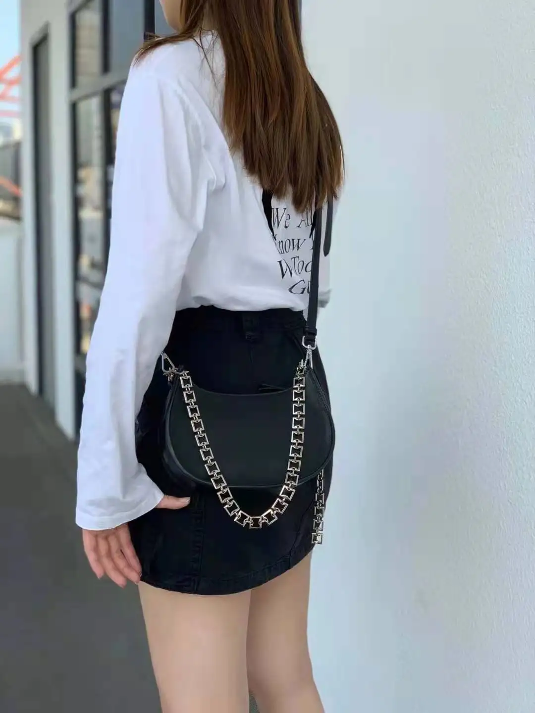 

oil wax cow leather Chain shoulder bags small real leather Baguette bags Genuine Leather crossbody bag