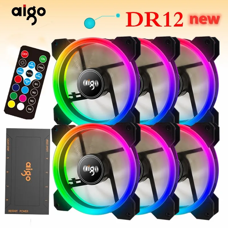 Aigo DR12 двойной RGB Aura Pc вентилятор 12 В 4 Pin 120 мм вентилятор охлаждения для компьютера бесшумный игровой чехол кулер вентилятор с контроллером am3 am4