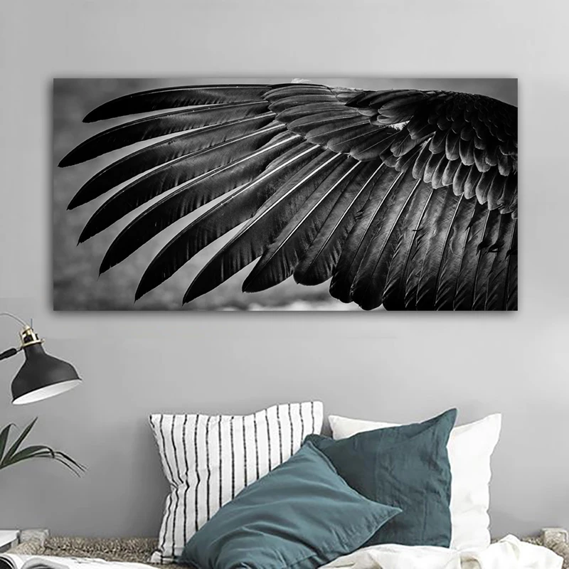 Черно белая Картина на холсте с изображением крыльев животных плакаты и принты