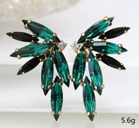 milangirl creative fashion green leaves shaped inlaid geometric crystal rhinestone zircon female earrings for women jewelry