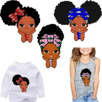 iron on patches cute little black afric american girl thermo sticker on kids clothes stripe patches heat transfer vinyl sticker