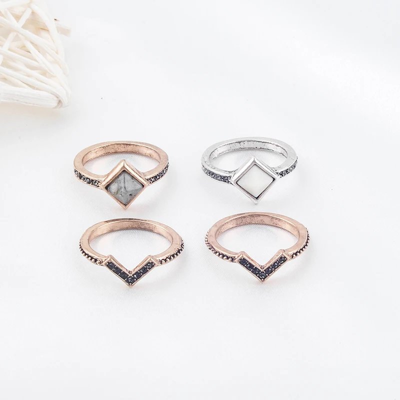 4 шт./комплект женские кольца с опалом и листьями|Кольца| |