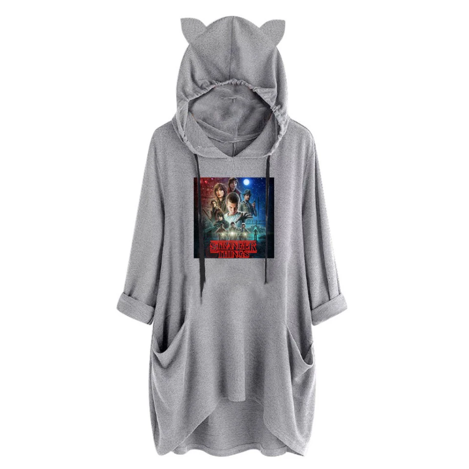 Свитшот женский с капюшоном и кошачьими ушками Модный пуловер в стиле очень