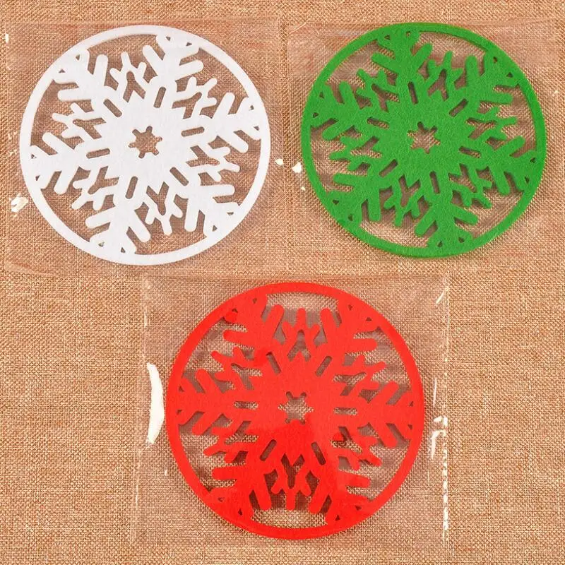 

Merry Christmas Snowflakes Cup Mat Christmas Decorations Dinner Party Dish Tray Pad for Home Decor LX8670