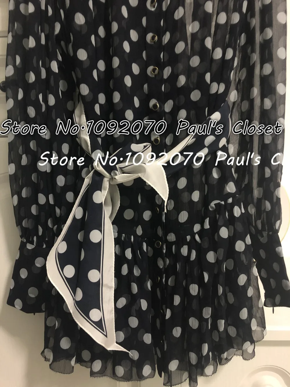Women High collar Midnignt Dot Spot Print Silk Mini Dress