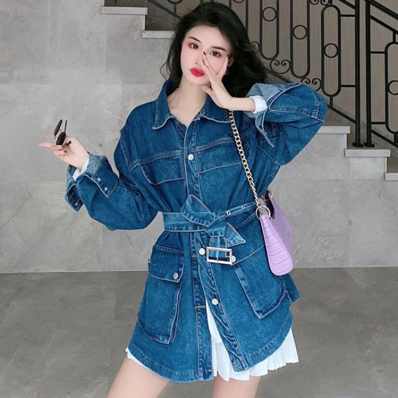 2020 весенние корейские повседневные синие джинсовые пальто куртки женские с