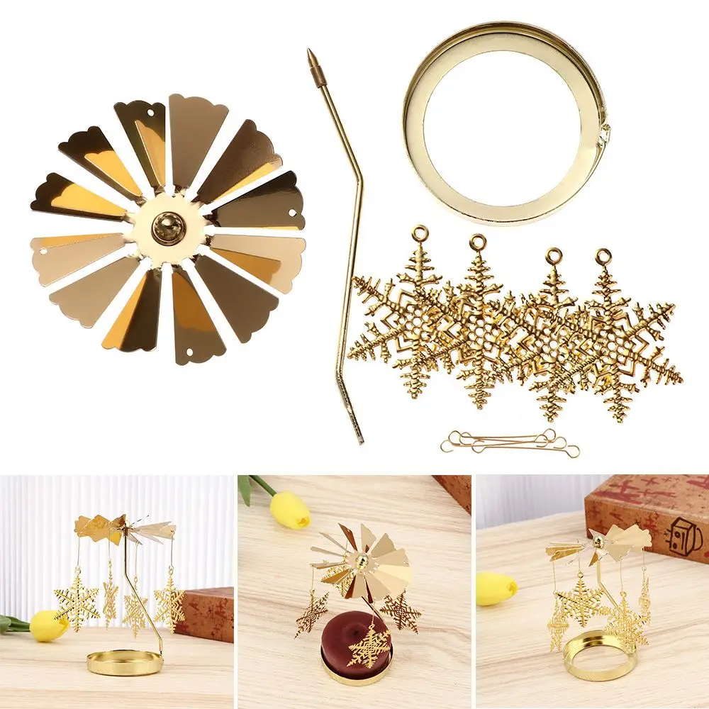 Christmas Candlelight Snowflake Xmas Gifts Christmas Rotary Candle Holder Metal Candlestick Home Christmas Ornament