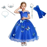 girl wedding princess dress kids halloween party cinderella cosplay costume blue sleeveless mesh ball gown children clothes