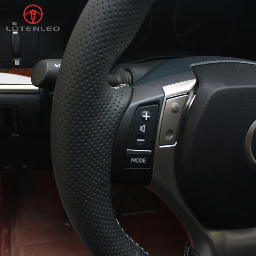 

LQTENLEO Black Genuine Leather Car Steering Wheel Cover For Lexus ES250 ES300h ES350 GS250 GS300h GS350 GS450h RX270 RX350 RX450