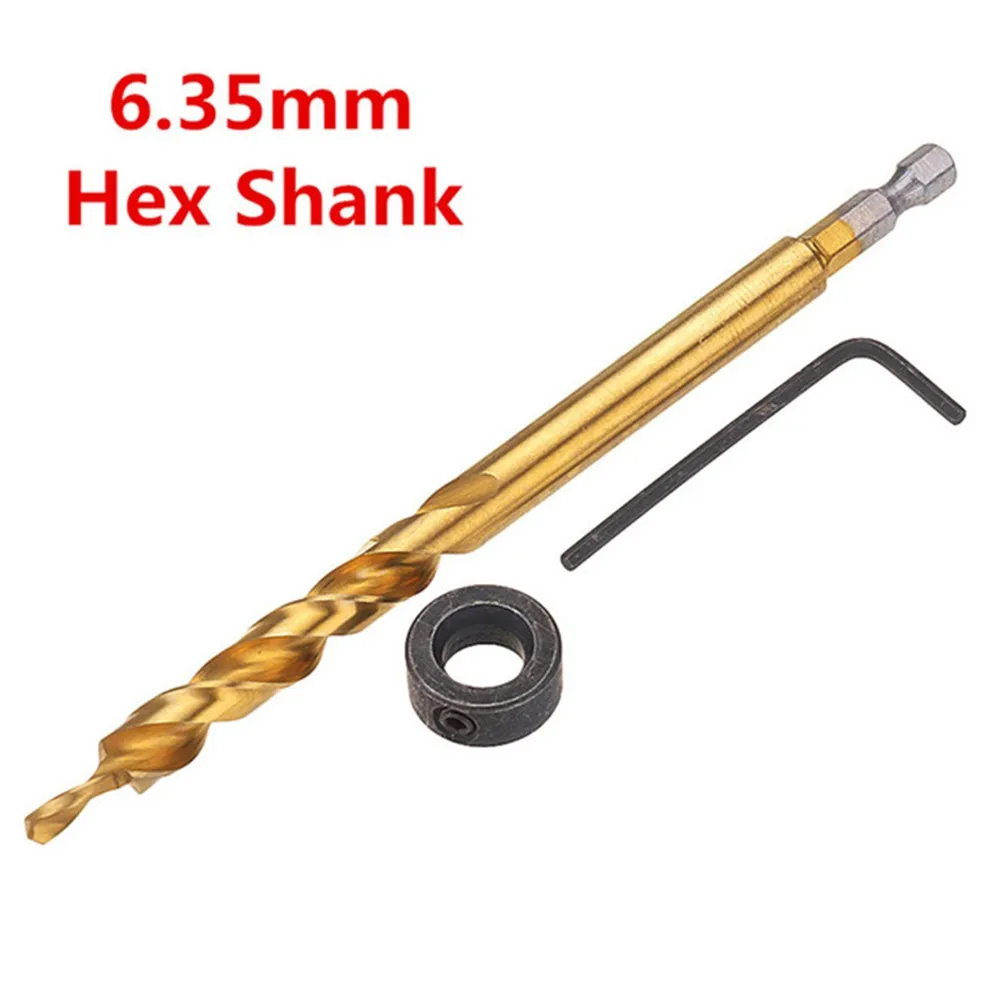 

1/4" Hex Twist Step Drill Bit Hex Pocket Hole 3/8inch Step Drill Bit Stop Collar Set For Kr-eg Jig Guide Kit For Woodworking