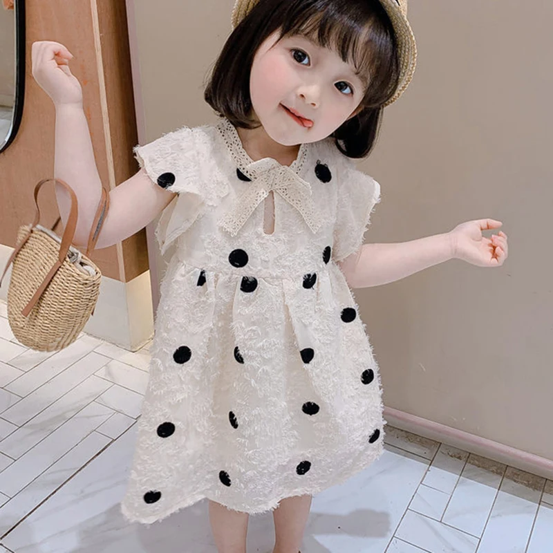 

Children Clothing 2022 Summer Baby Girls Dots Korean Fashion Causal Princess Dress Sweet Cute Birthday Party Evening Outfit Pink