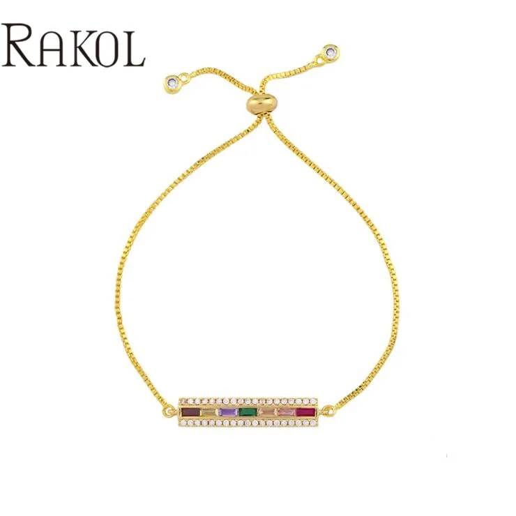 RAKOL Новый Многоцветный багет кубического циркония Регулируемые браслеты для