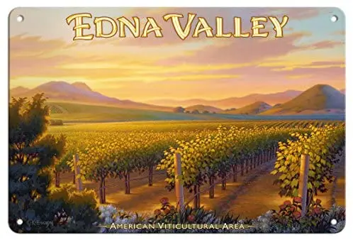 

Edna Valley Wineries - Central Coast AVA Vineyards - California Wine Country Art by Kerne Erickson Metal Tin Sign