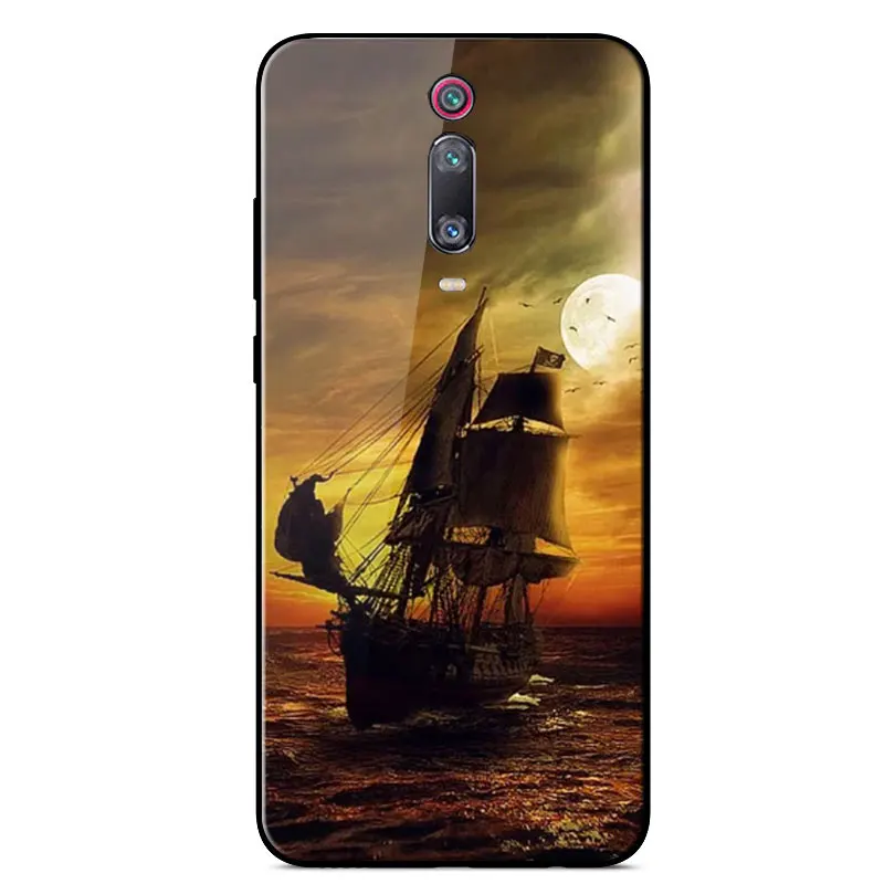 

For Xiaomi Mi 9T Case Fashion Painted Tempered Glass Protection Back Cover For Xiaomi Mi 9T Pro Redmi K20 Pro Silicone Bumper