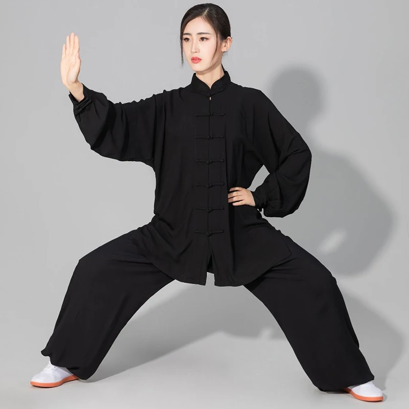 

USHINE wysokość 110 cm-185 cm czarny biały wyczeski popelina KungFu tai chi garnitury jednolite zestawy Fitness mężczyzna kobiet