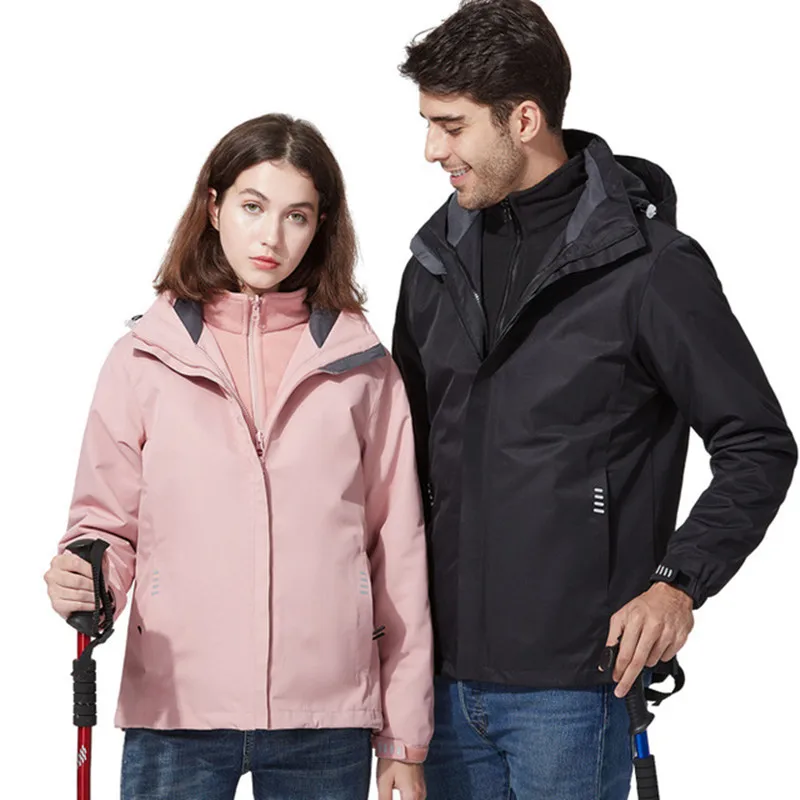 

Hiking jackets Winter Men Women 3in1 Two-piece suit Removable Warm Hooded Coats Outdoor Couple Windproof Waterproof Windbreaker