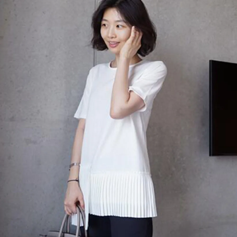 Летняя Корейская женская шикарная футболка белого и черного цвета с коротким