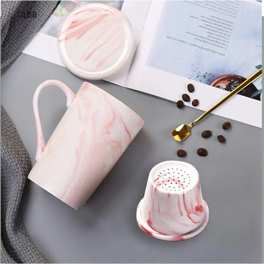 Мраморная керамическая чайная чашка с инфузером и крышкой кофейная кружка Серая