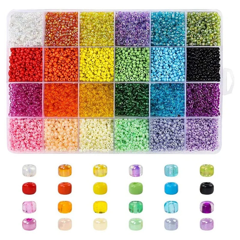 

Seed Beads for Bracelets, 24 Colors 3mm Colored Small Glass Beads for Bracelets Jewelry Making Crafts 12000 Pcs