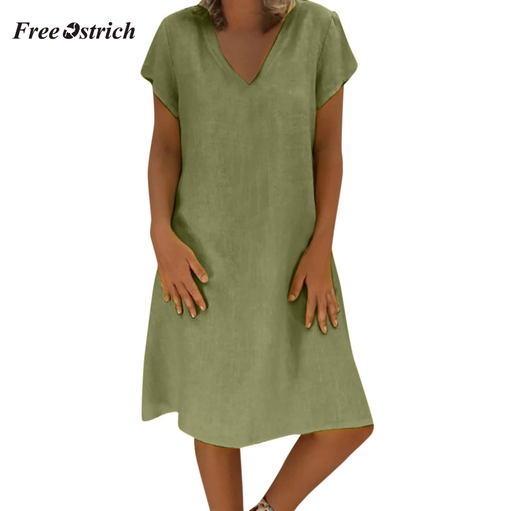 Бесплатная Страусиная Женская хлопковая и льняная футболка размера плюс летняя