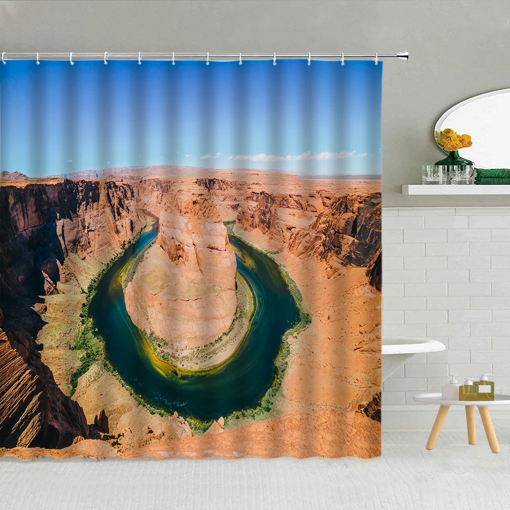 

Horseshoe Bend Grand Canyon Sunrise Landscape Shower Curtains American Colorado River Scenery Waterproof Bathroom Decor Curtain