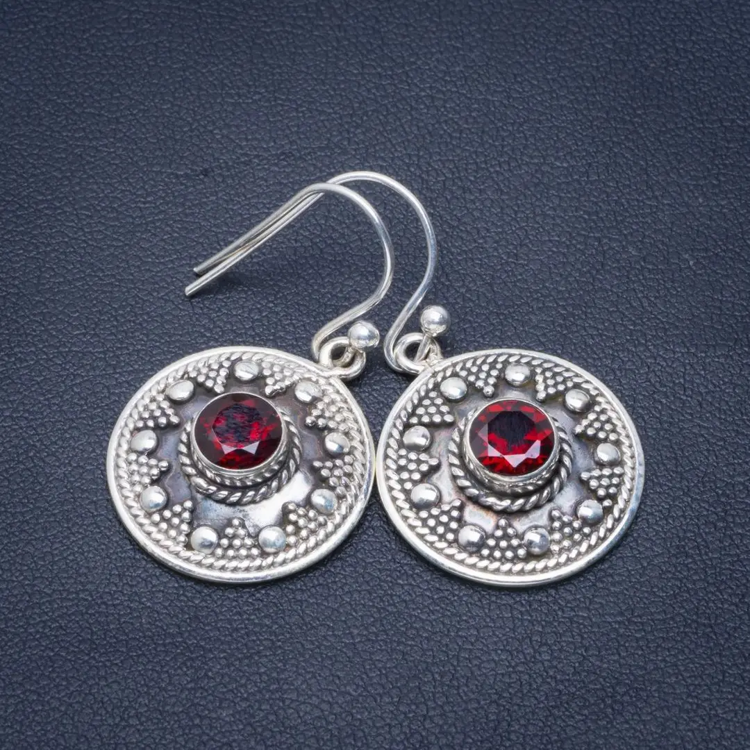 

Natural Garnet Handmade Unique 925 Sterling Silver Earrings 1.5" B2482