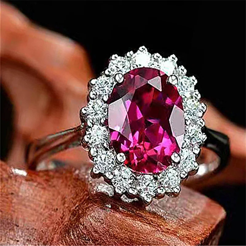 

Trendy Water Drop Crystal Ring For Women Rose Red Color Party Weeding Engagement Cubic Zirconia Rings Jewelry Size 5-11
