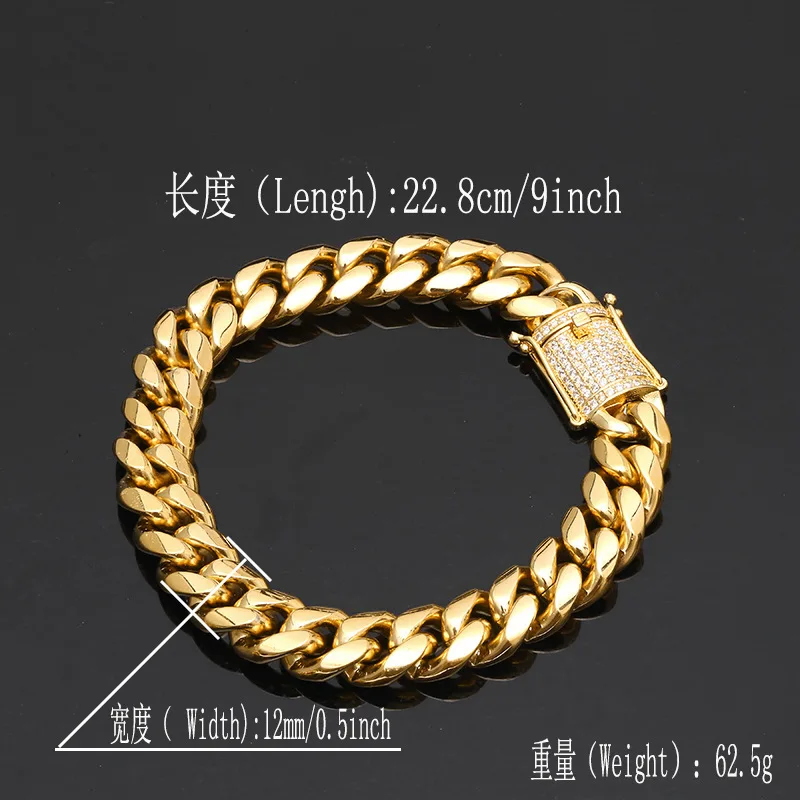 Хип хоп микро Шипованная Пряжка кубинская цепь браслет мужские из нержавеющей